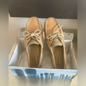 WOMENS sperry bluefish 2 eye linen/oat size 8